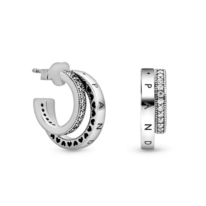 Pandora Elegáns ezüst fülbevaló Pavé Double Hoop 299056C01